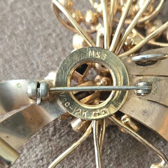 Vintage signed M&S‎ 12K Gold filled Pink and White Rhinestone Brooch or Pendant - Picture 4 of 8